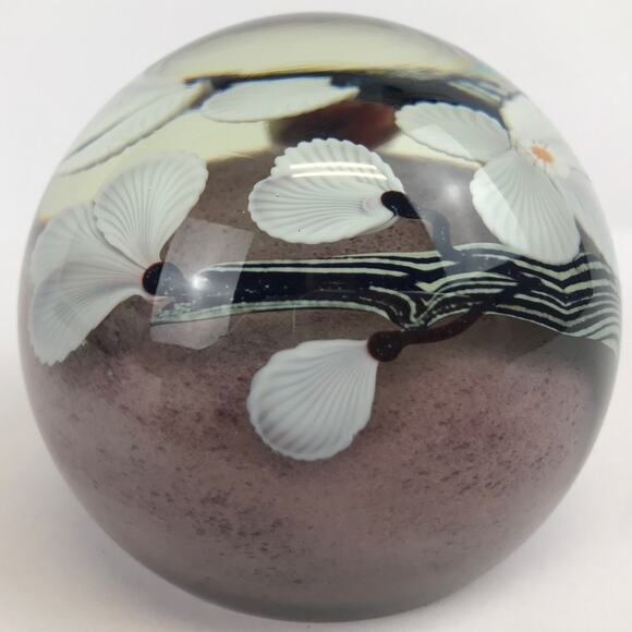 Orient & Flume White Flower on Branches Lampwork 1981 Paperweight Signed Sillars - Picture 8 of 16